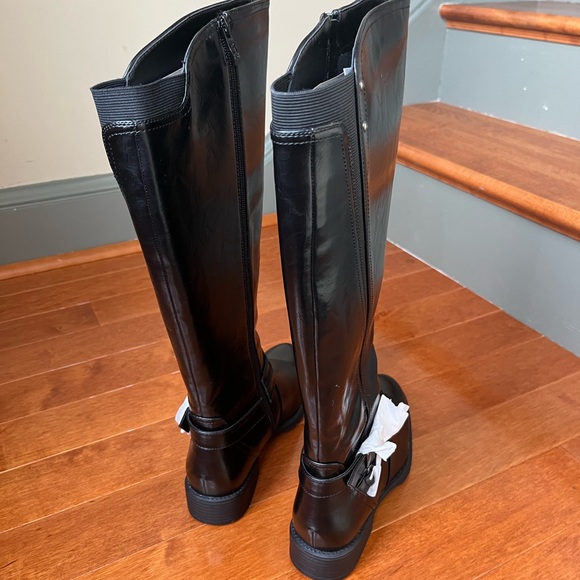 NWT WANTED Womens Black Double Buckle Strap Stretch Bergen Riding Boot - Picture 3 of 10